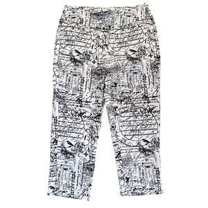 Lilian B Colorful Comfy Clothing Pants Women Size 12 White Black Paris Print